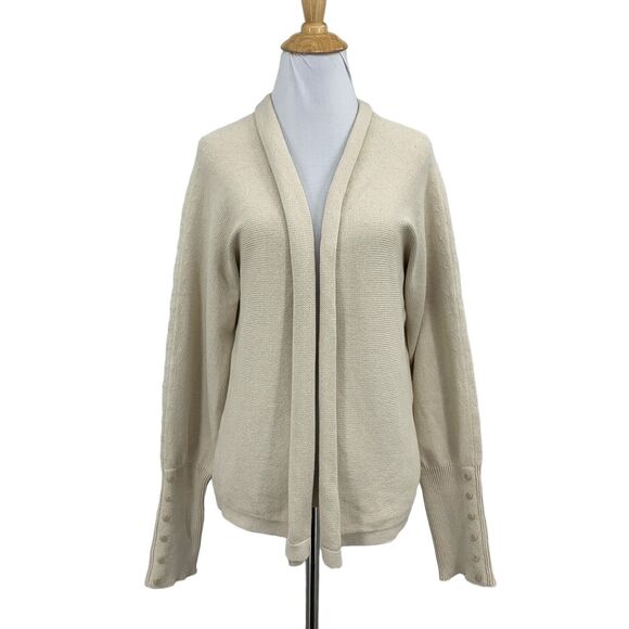 J Jill Cardigan Womens L Large Sand Ribbed Button Cuffed Long Sleeve Pure Jill - Picture 1 of 13
